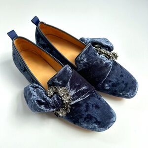 Anthropologie Bill Blass Women's Sutton Slippers Blue Velvet Loafers - size 9